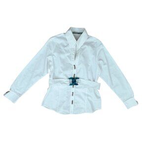 Silvia Tcherassi white button down belted aplique shirt size 14